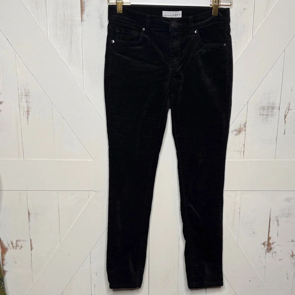 LOFT Black Velvet Slim Fit Pants - Picture 12 of 16